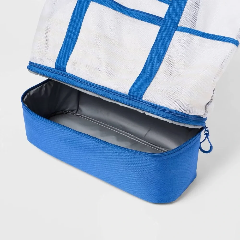 Blue and White Tote Bag with detachable cooler and waterproof pocket. NEW!